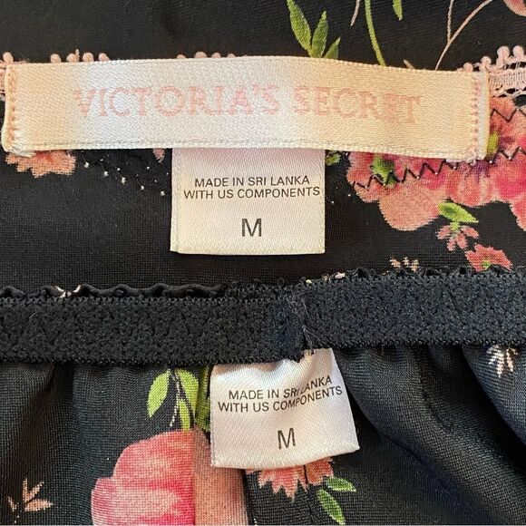 Rare Y2K Victoria’s Secret Black Floral Satin 2 Piece Pajama Set Size Medium - Picture 10 of 15